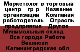 Маркетолог в торговый центр – гр/р › Название организации ­ Компания-работодатель › Отрасль предприятия ­ Другое › Минимальный оклад ­ 1 - Все города Работа » Вакансии   . Калининградская обл.,Пионерский г.